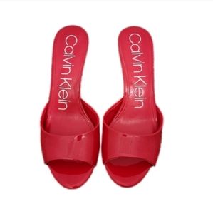 Calvin Klein Red Polished Kitten Heel Mule Sandal